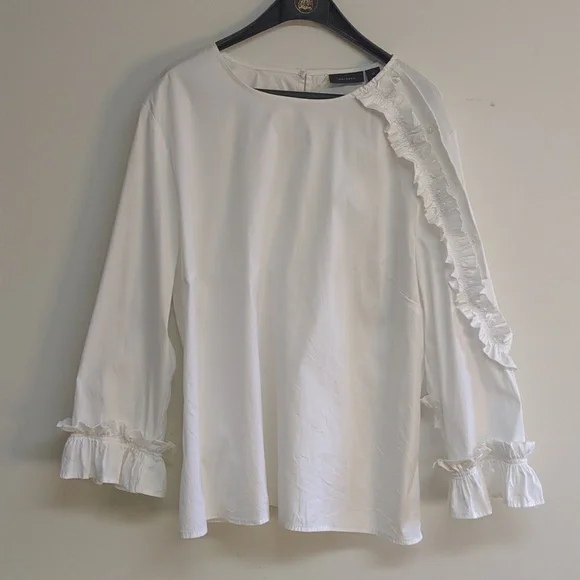 Halogen Ruffled Boxy White Top Size XL - Picture 5 of 12